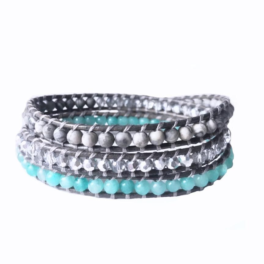 Turquoise Grey Leather Stone Bracelet Canada Sale