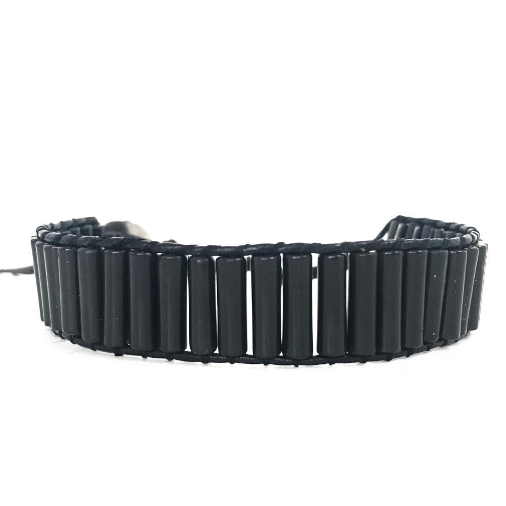 Black Onyx & Leather Wrap Bracelet